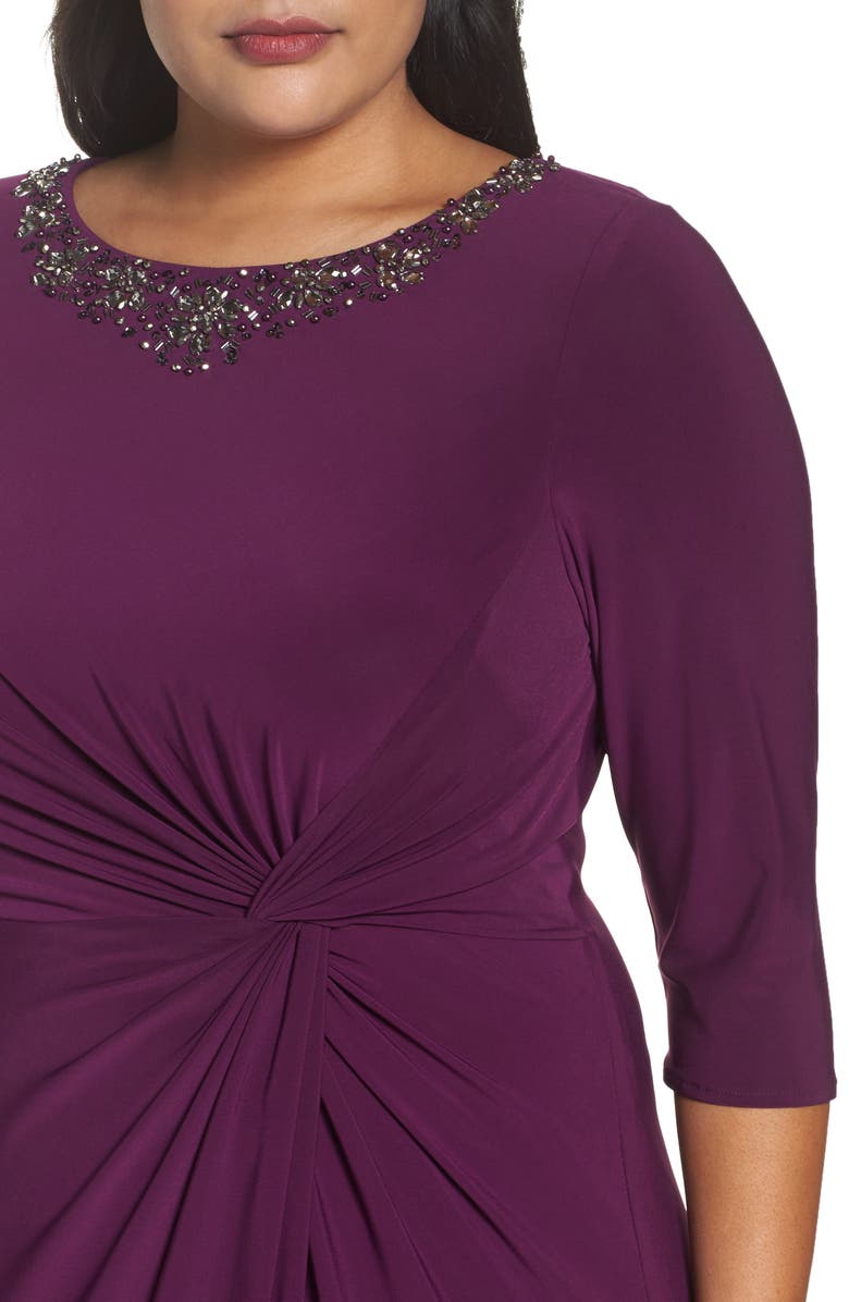 Alex Evenings Embellished Knot Front A-Line Gown, Alternate, color, 