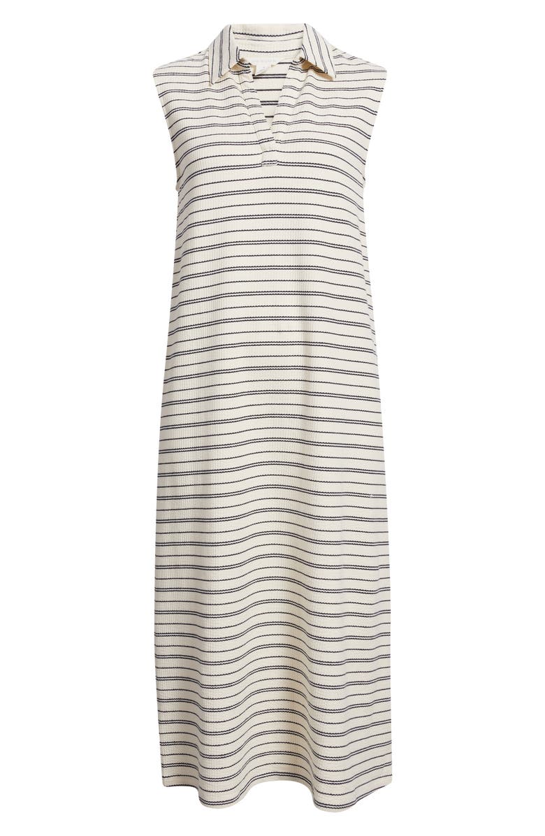 Caslon<sup>®</sup> Jacquard Henley Midi Dress, Alternate, color, Ivory- Navy Stripe