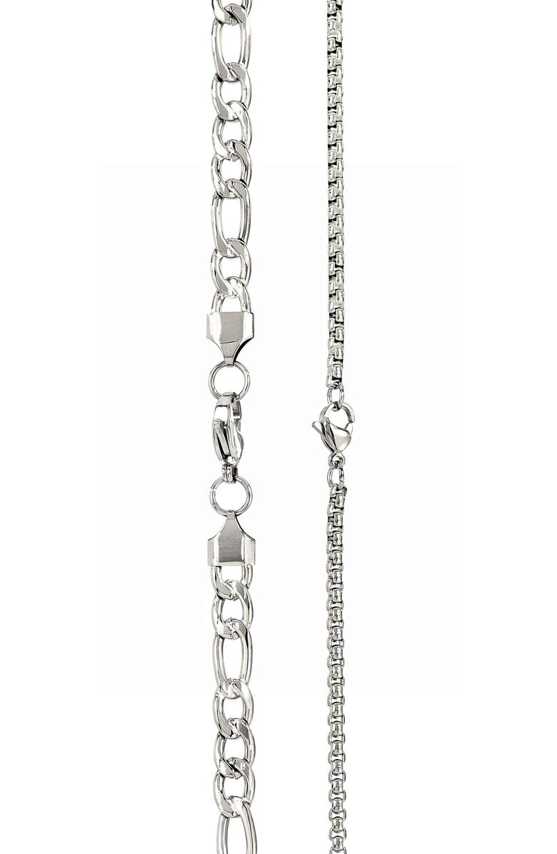 AMERICAN EXCHANGE Men's Set of 2 Figaro Chain & Pavé Crystal Cross Pendant Necklaces, Alternate, color,