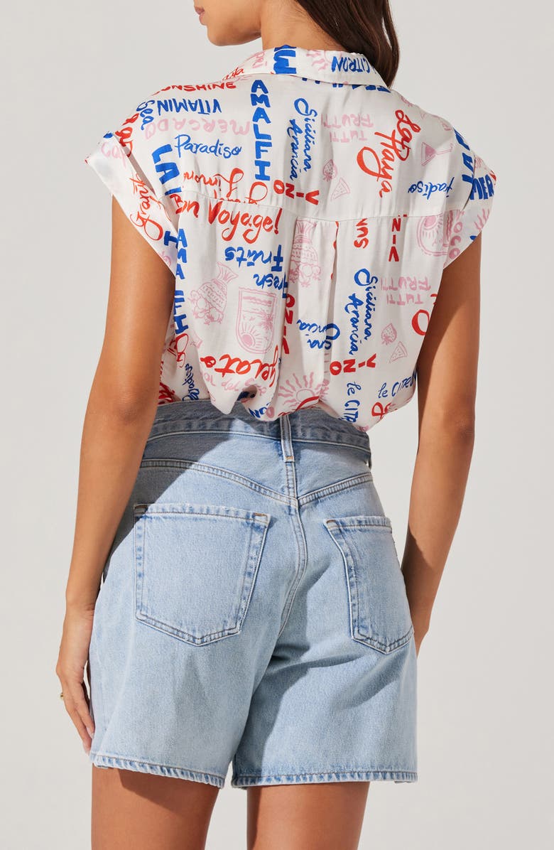 ASTR the Label Callen Print Camp Shirt, Alternate, color, White Multi Script