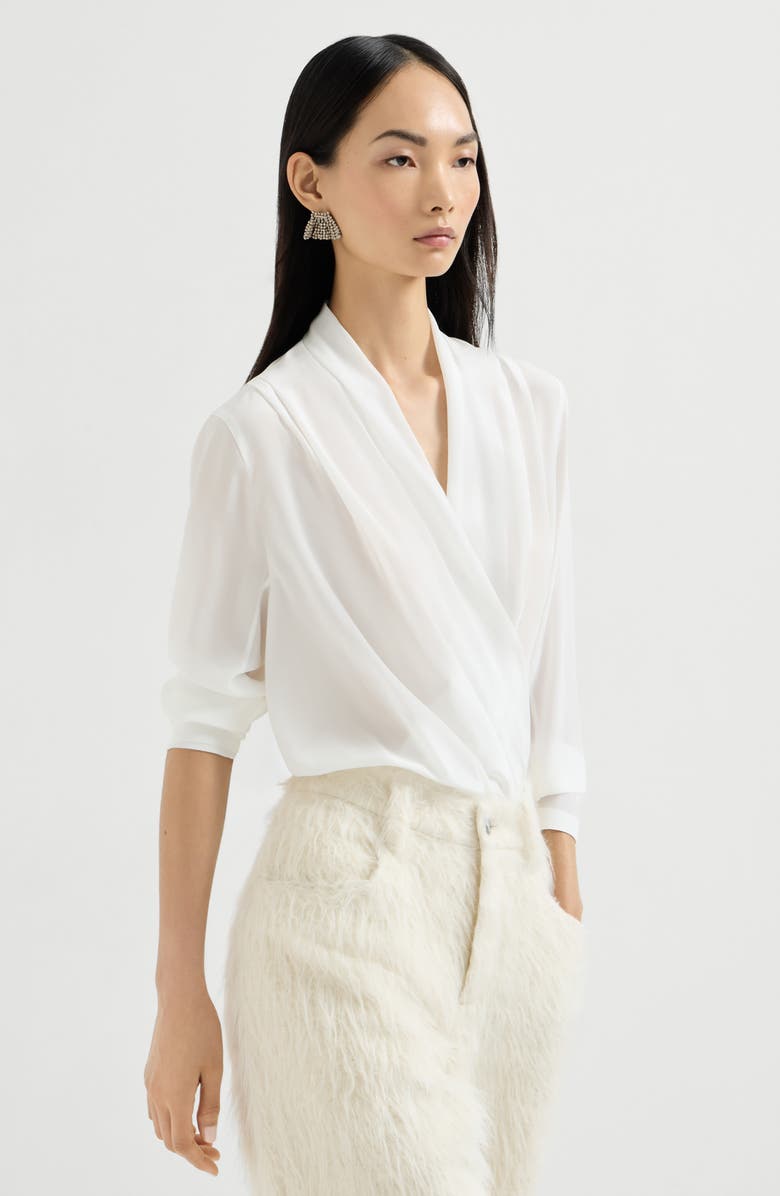 Brunello Cucinelli Crêpe de Chine bodysuit, Alternate, color, Ivory