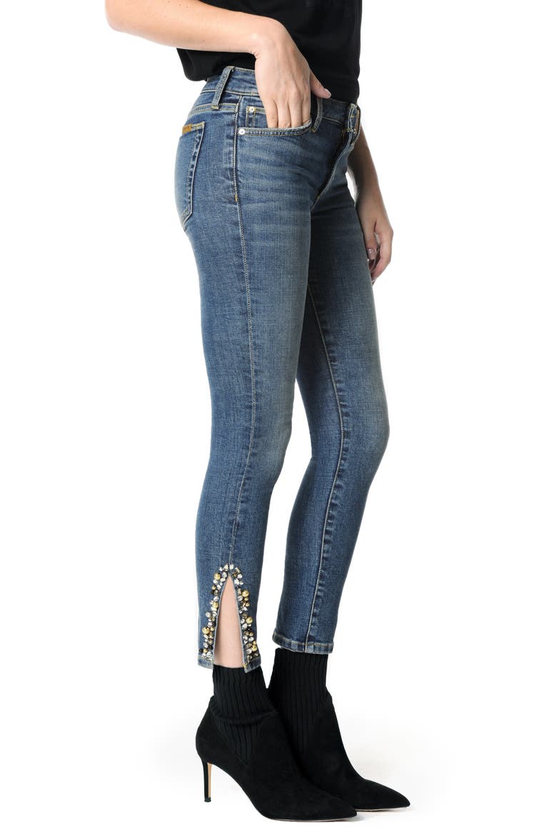 Icon Embellished Slit Ankle Skinny Jeans, Alternate, color, CLEO