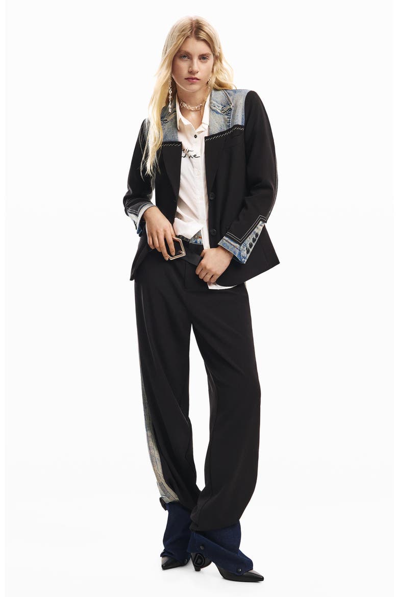 Mixed Media Blazer, Alternate, color, BLACK