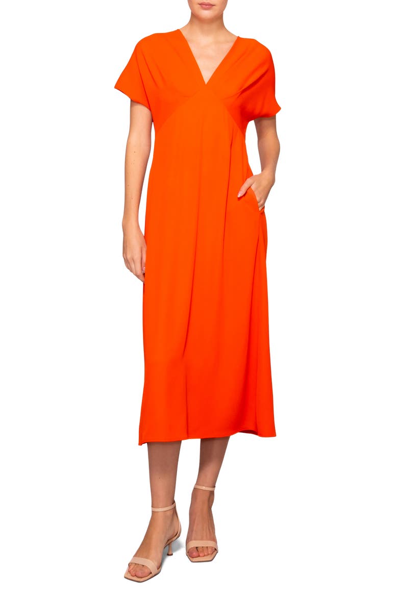 V-Neck Empire Waist Dress, Main, color, BRIGHT ORANGE