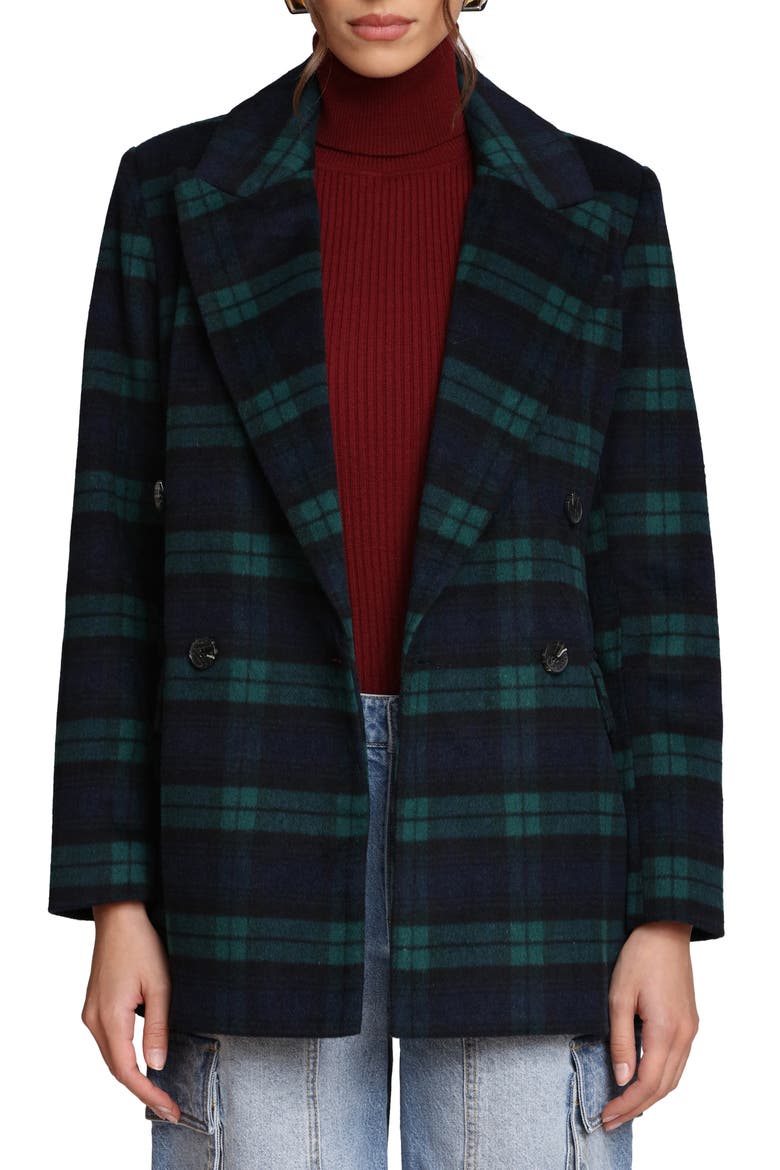 Blackwatch Plaid Double Breasted Blazer, Main, color, BLACK WATCH PLAID