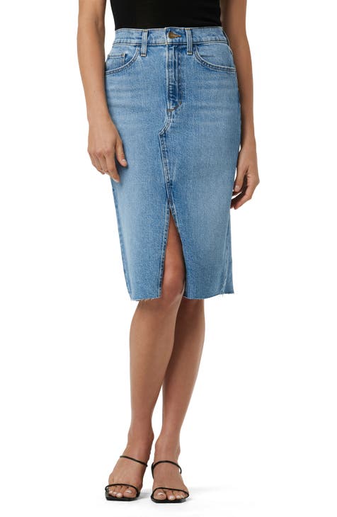 The Joplin Raw Hem Midi Denim Skirt