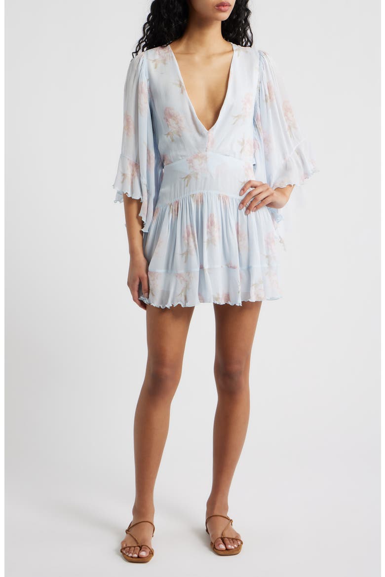 blue floral long sleeve mini dress Blossom Breeze Floral Mini Dress