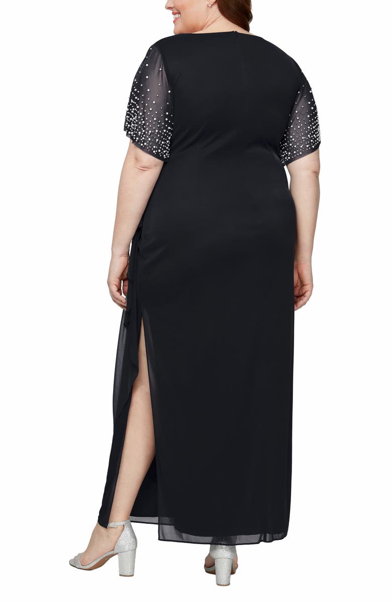 Alex Evenings Rhinestone Sleeve Chiffon Gown, Alternate, color, Black