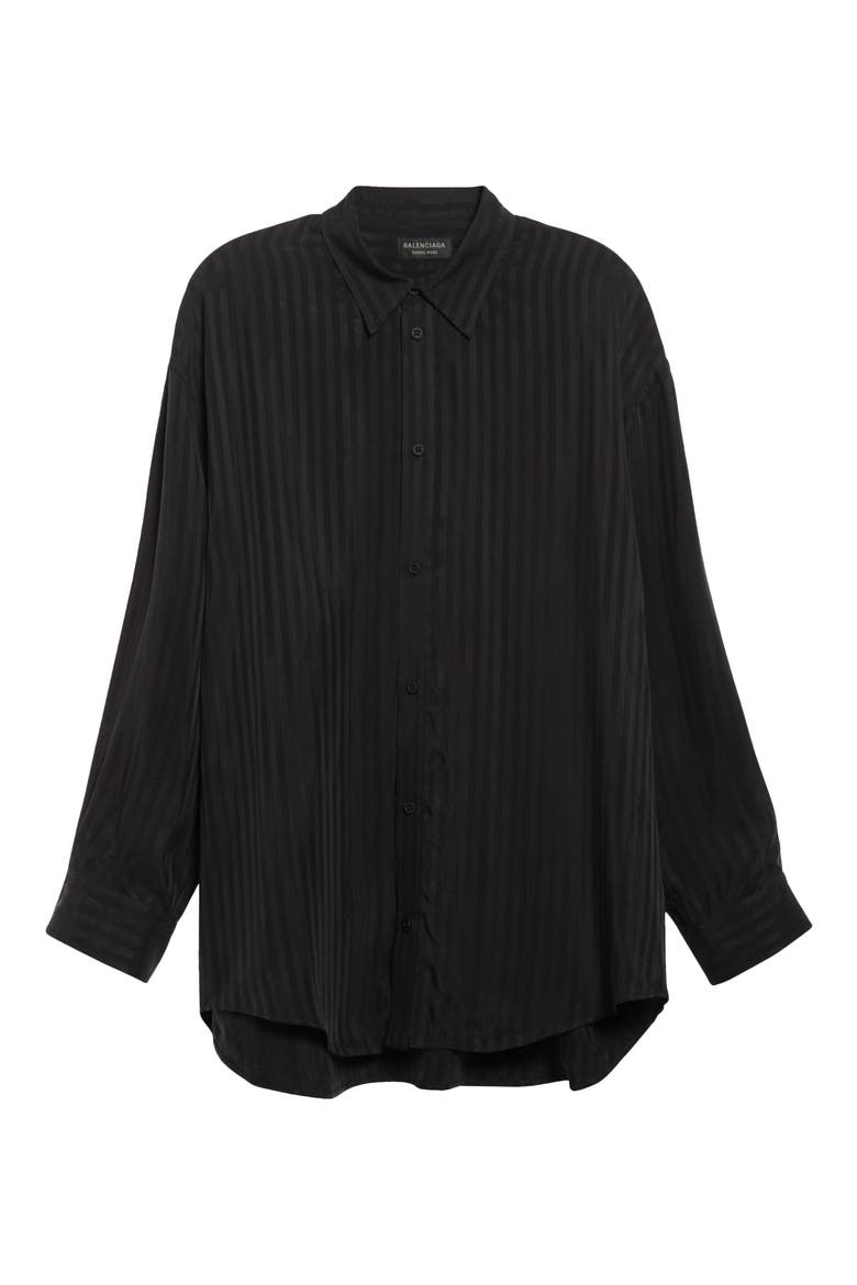 Fluid Stripe Button-Up Shirt, Alternate, color, BLACK