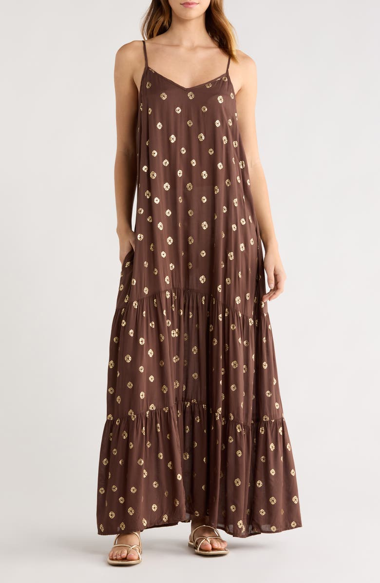 Elan Metallic Dot Cover-Up Dress, Main, color, Brown Polka
