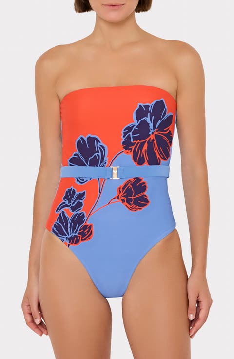 Skewed Petal Strapless One-Piece Swimsuit