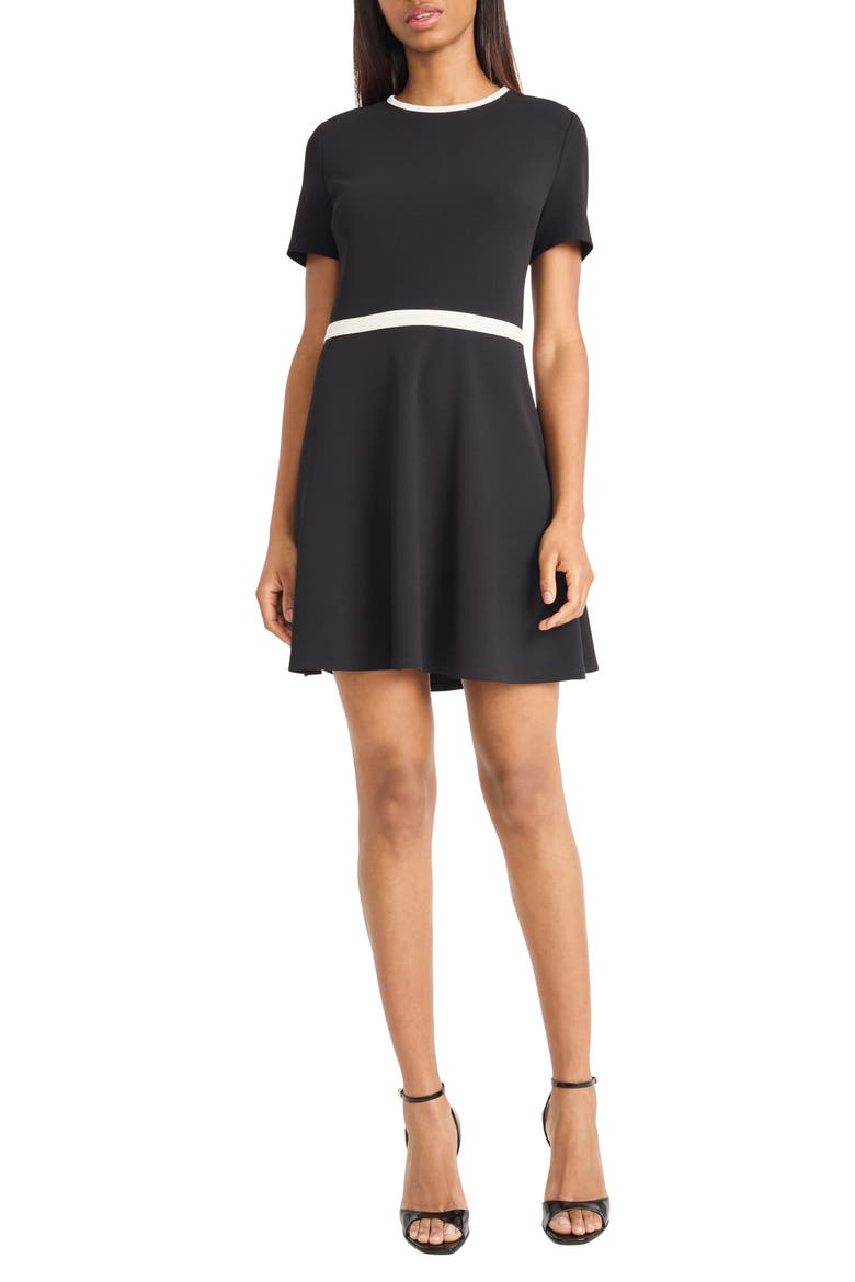 Contrast Trim A-Line Minidress, Main, color, BLACK