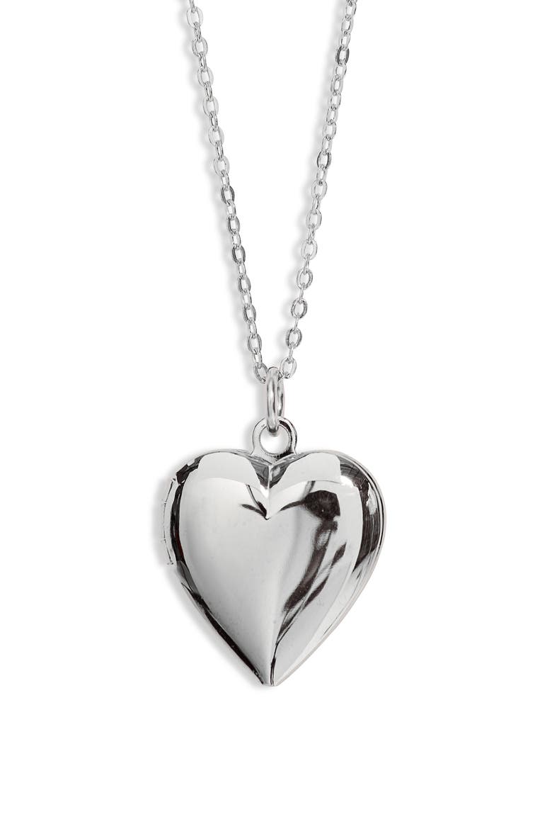 Roxy Heart Locket Necklace, Main, color, SILVER