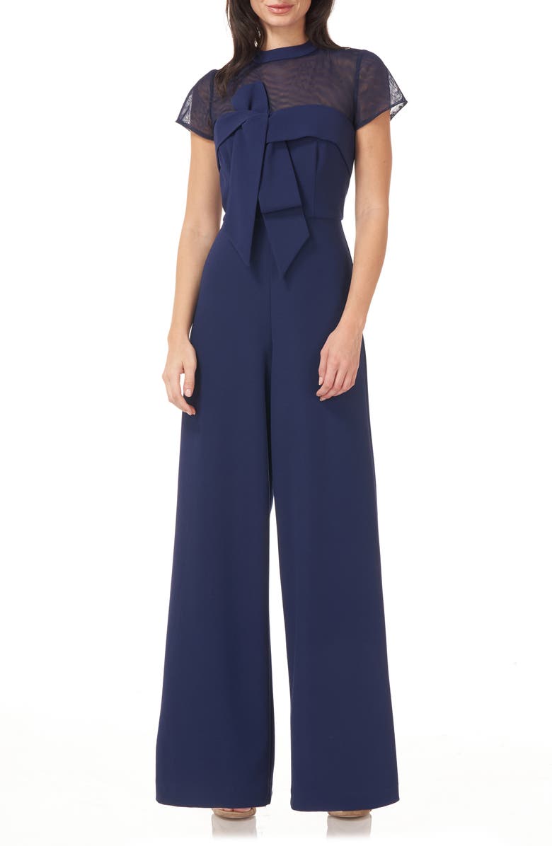 JS Collections Stretch Crepe Jumpsuit, Main, color, Navy