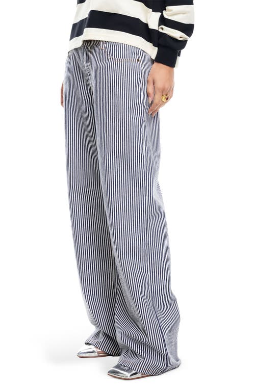 Shop Lioness Top Model Stripe Low Rise Baggy Jeans In Navy Stripe