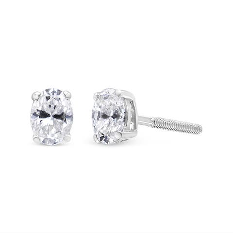 14K White Gold 1/2 Ct Lab Grown Oval Solitaire Diamond Stud Earrings
