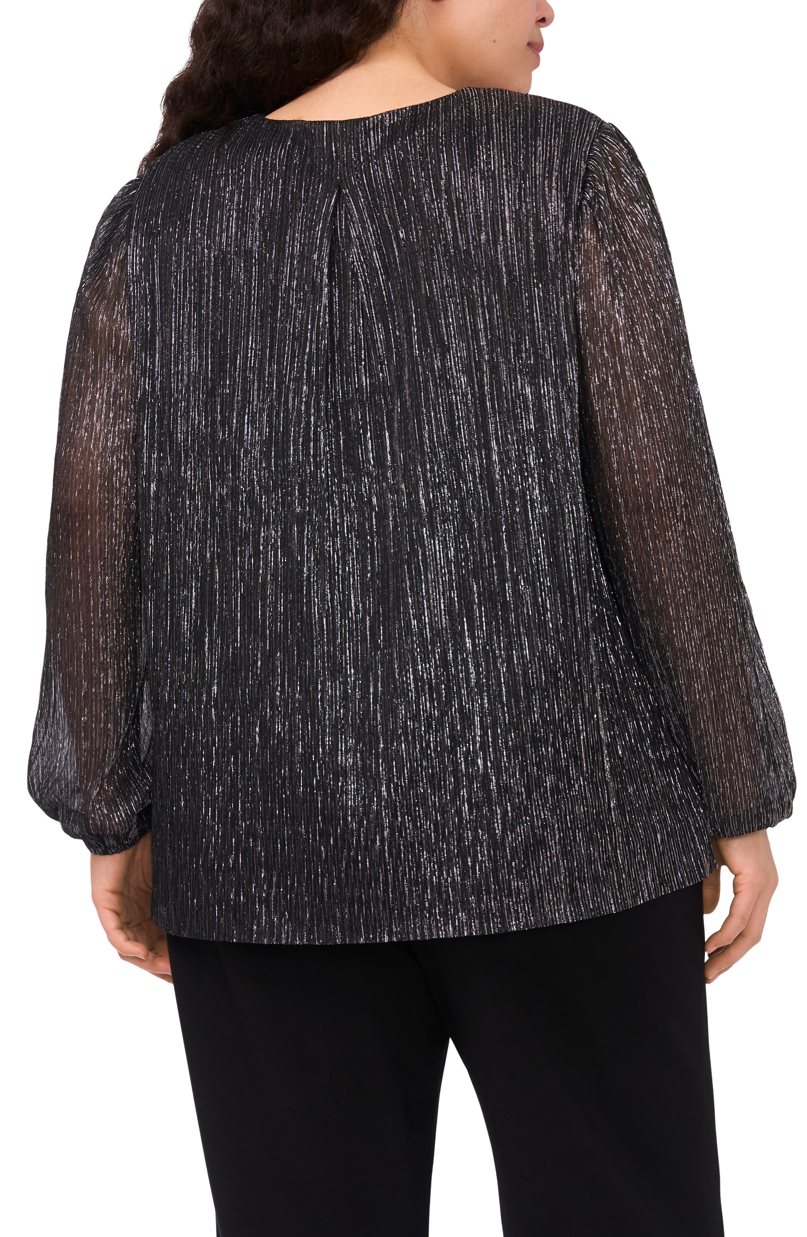 Metallic Plisse V-Neck Top - image 2