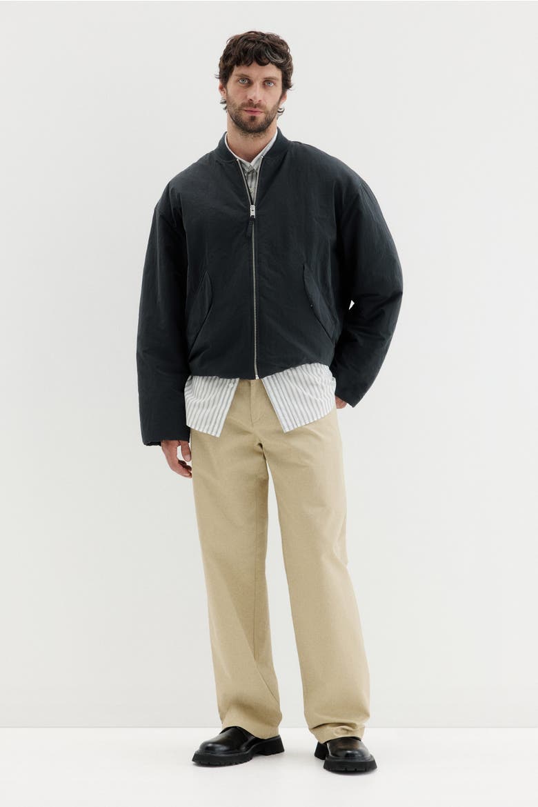 Loose Fit Nylon Bomber Jacket, Alternate, color, Black