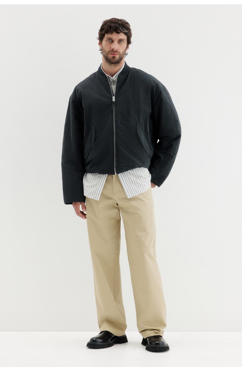 H&M Loose Fit Nylon Bomber Jacket, Alternate, color, Black