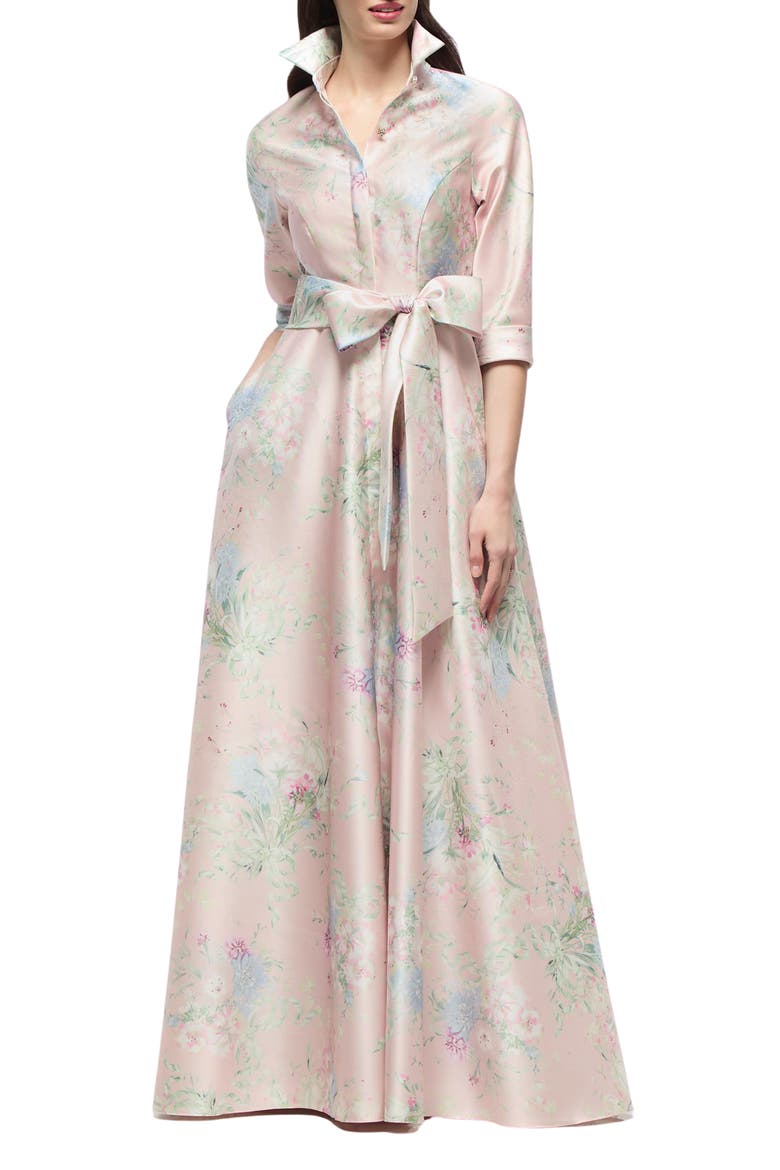 Sabine Floral Print Satin Gown, Main, color, ESME FLORAL
