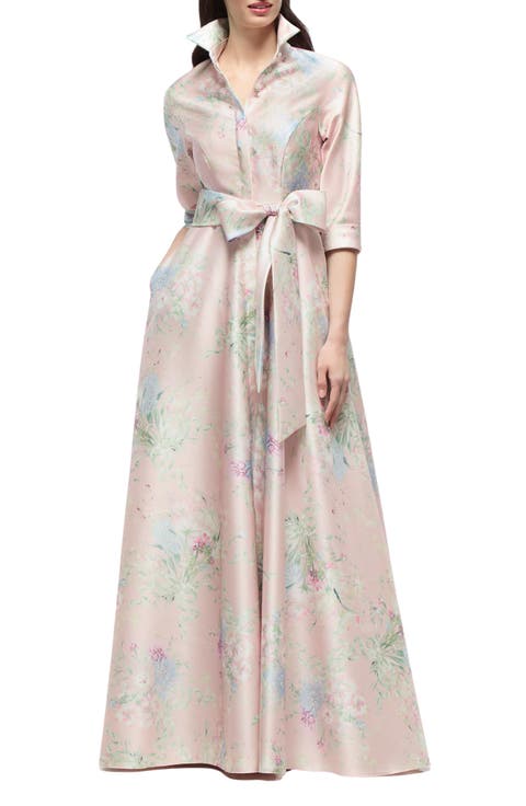 Sabine Floral Print Satin Gown