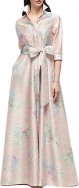 After Six Sabine Floral Print Satin Gown
