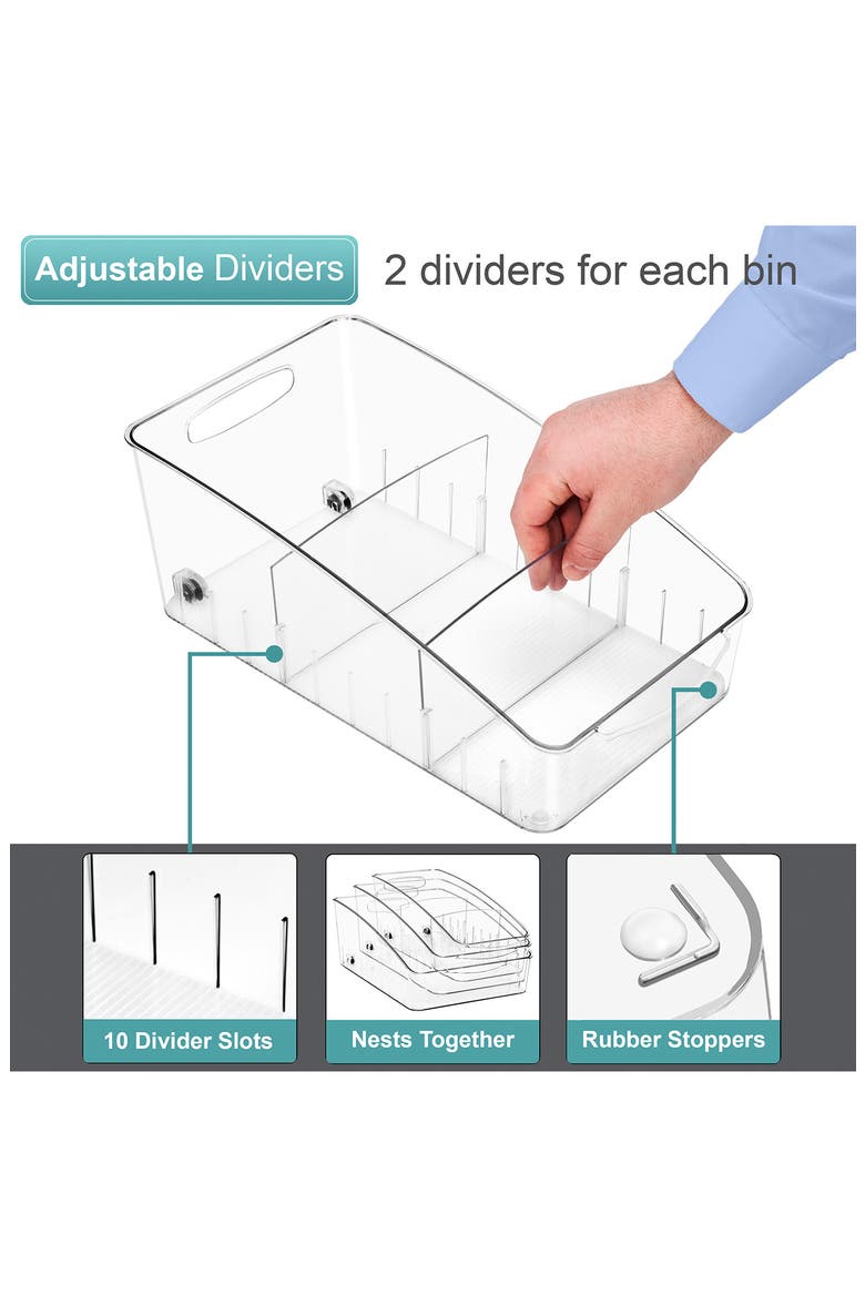 Set of 3 Rolling Fridge Bins, Alternate, color, CLEAR