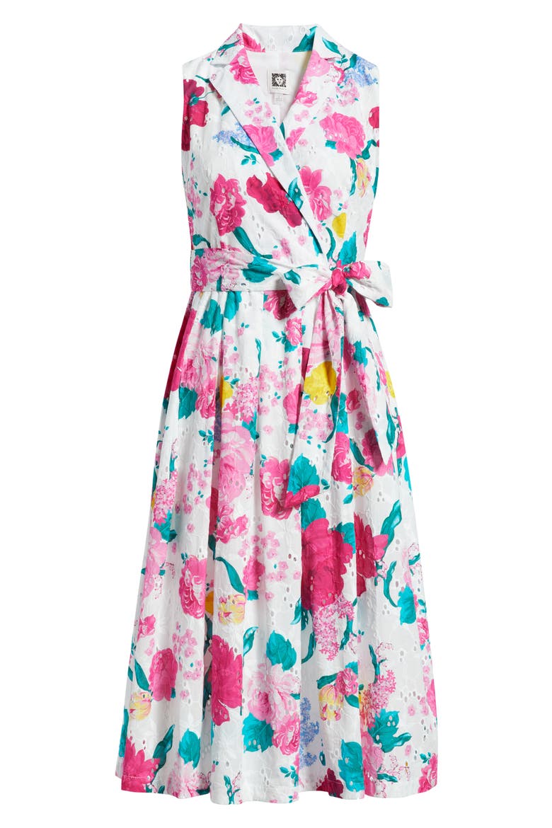 Floral Print Eyelet Midi Wrap Dress, Alternate, color, CRISPT WHITE MULTI