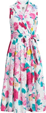 Anne Klein Floral Print Eyelet Midi Wrap Dress