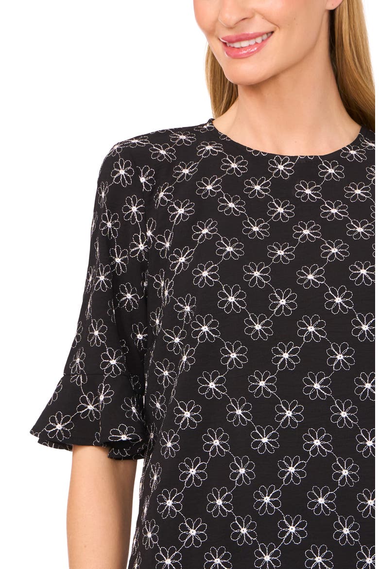 Floral Embroidered Ruffle Cuff Top, Alternate, color, RICH BLACK