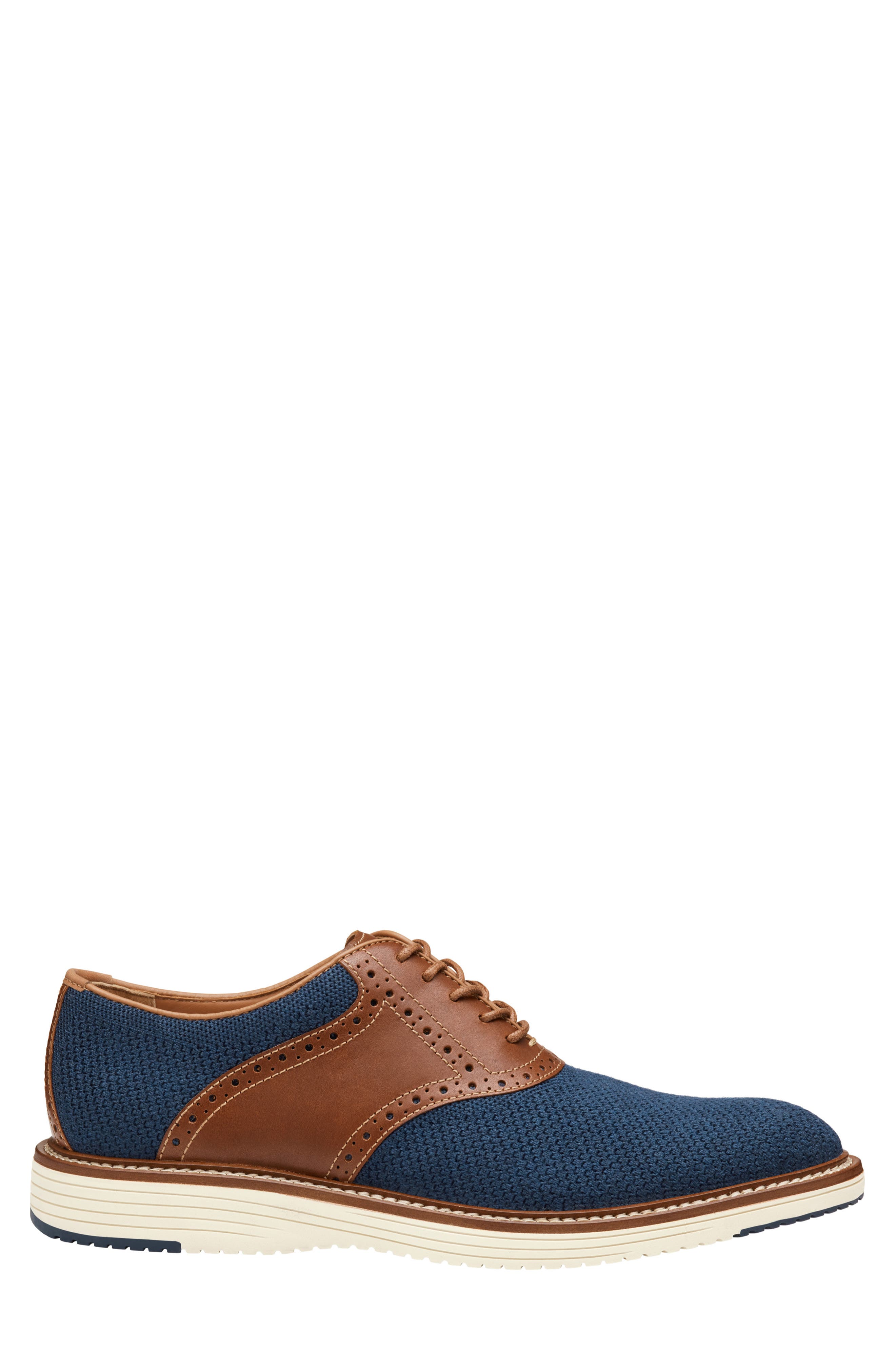 Upton Knit Saddle Shoe, Alternate, color, NAVY KNIT/ TAN FULL GRAIN