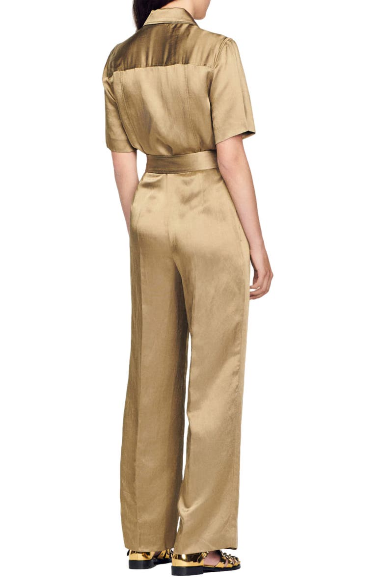 SANDRO Sisteron Satin Zip Jumpsuit, Alternate, color, Kaki