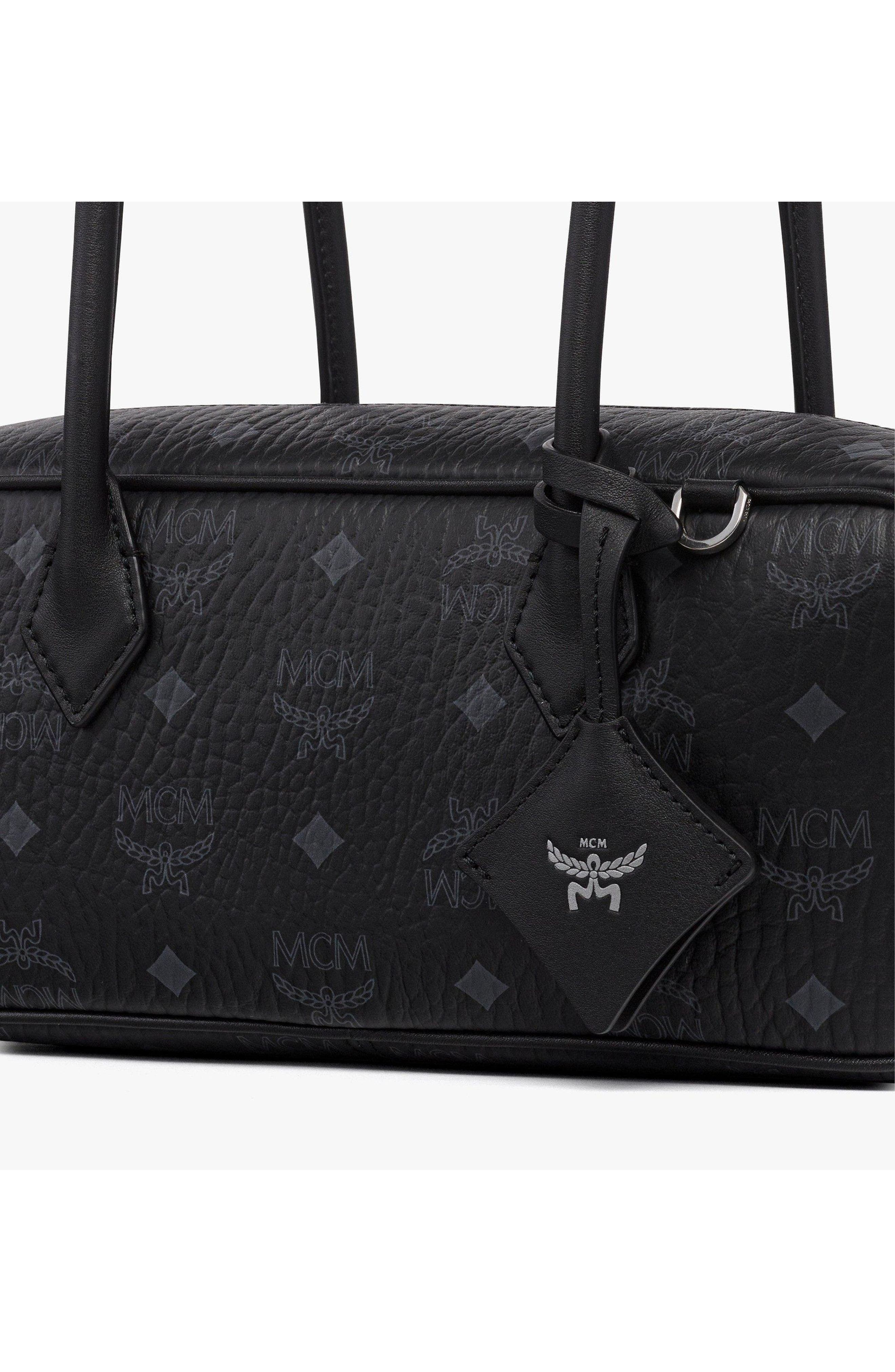 MCM Aren East West Shoulder Bag in Visetos, Alternate, color, Black