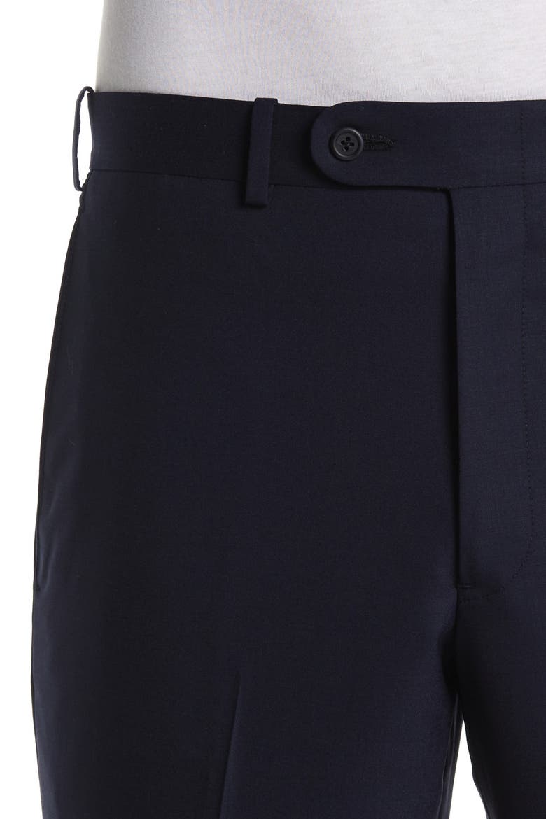 Wool Blend Flat Front Trousers, Alternate, color, NAVY