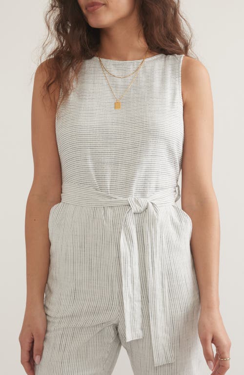 Marine Layer Eloise Stripe Belted Sleeveless Jumpsuit In White And Navy Stripe