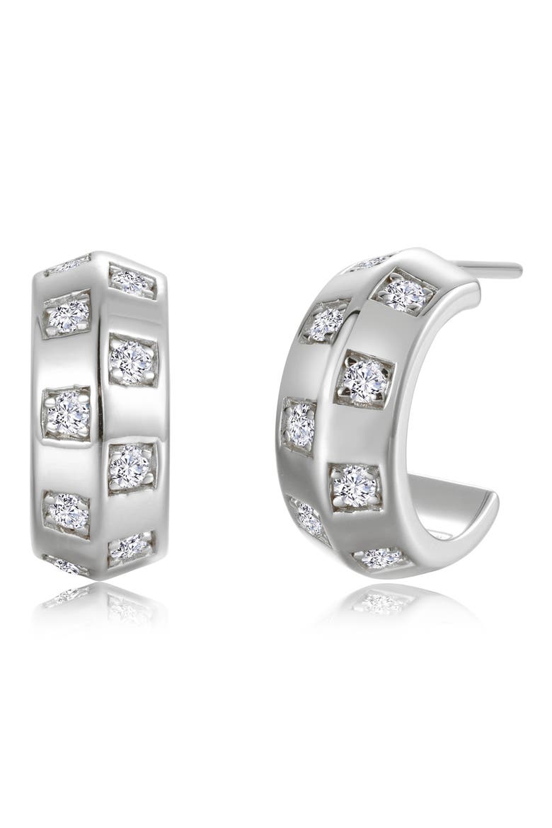 Barrel Beat Simulated Diamond Huggie Hoop Earrings, Main, color, WHITE/ SILVER