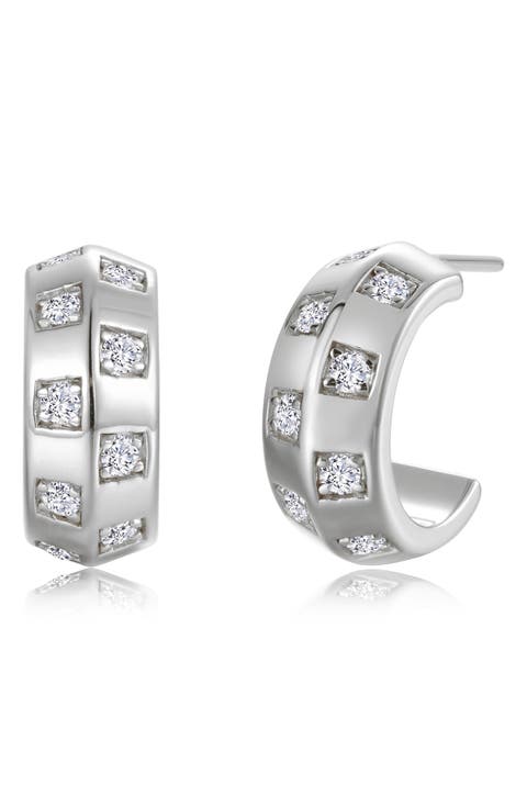 Barrel Beat Simulated Diamond Huggie Hoop Earrings