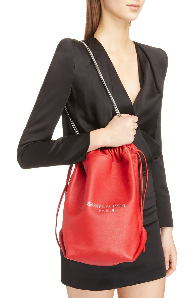 Saint Laurent Teddy Leather Bucket Bag, Alternate, color,