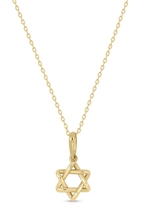 14K Gold Star of David Pendant Necklace