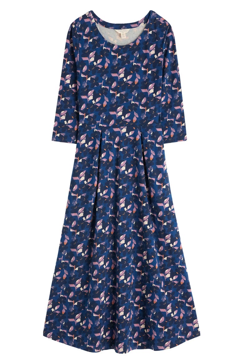 Veronica Print Stretch Organic Cotton Jersey Midi Dress, Alternate, color, MACRO FLOWER MARINE