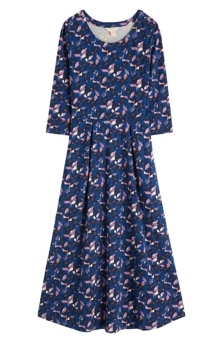 Seasalt Cornwall Veronica Print Stretch Organic Cotton Jersey Midi Dress, Alternate, color, Macro Flower Marine
