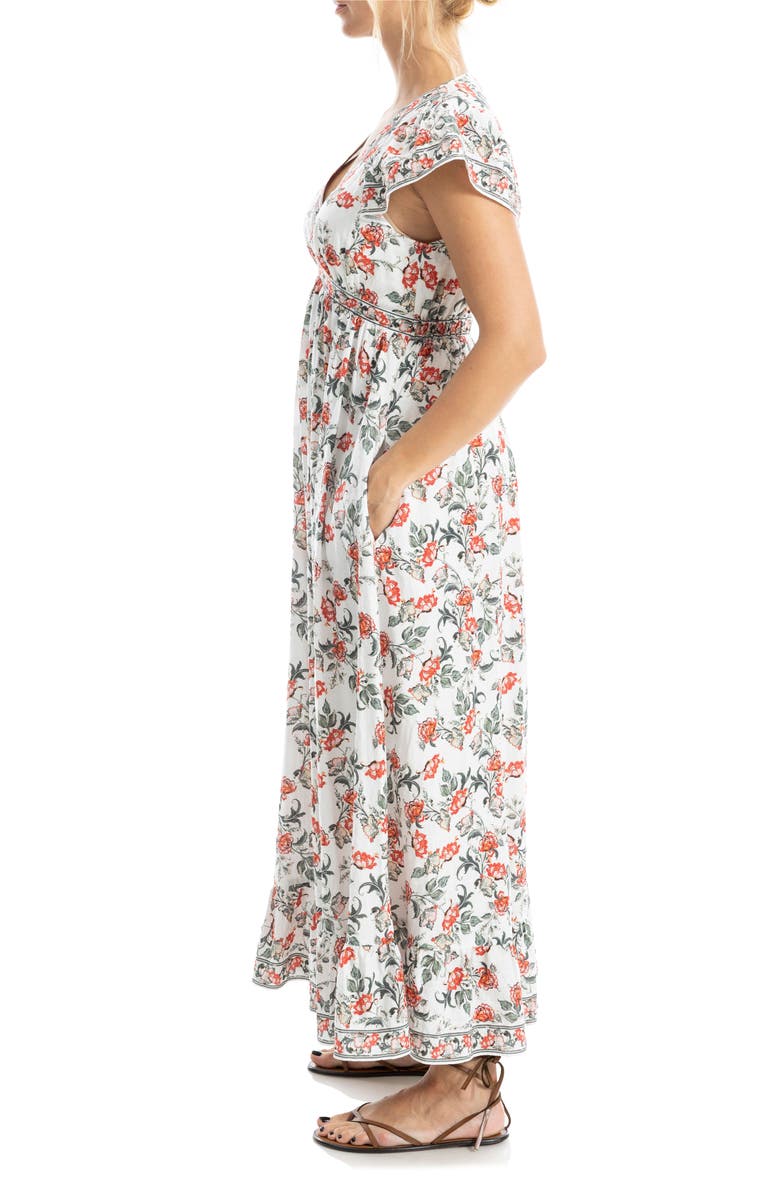 MAX STUDIO Floral Flutter Sleeve Maxi Dress, Alternate, color, Cream/ Red Passion Blooms