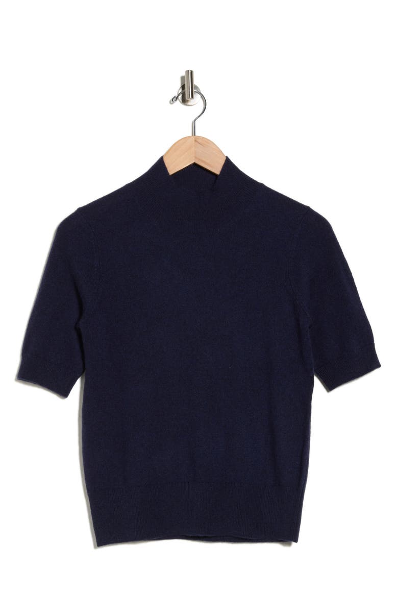 Magaschoni Cashmere Mock Neck Elbow Sleeve Sweater, Alternate, color, Medieval Navy