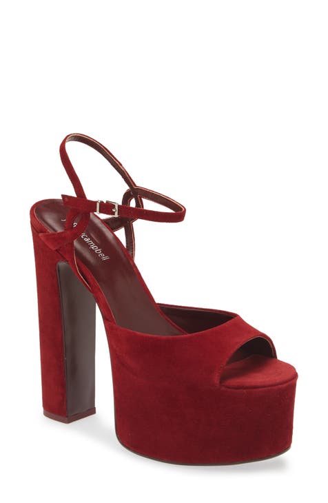 Ladies red block heel shoes hotsell