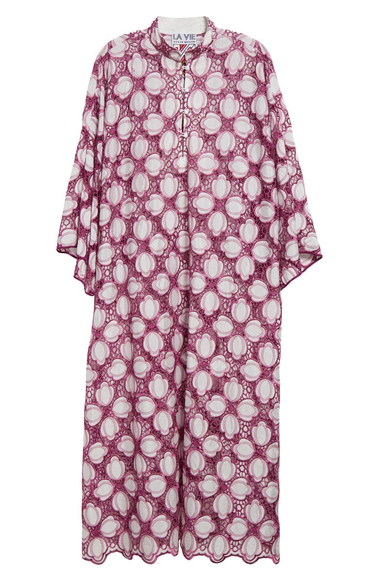 La Vie Style House Tulip Appliqué Eyelet Cover-Up Caftan, Alternate, color, Maroon