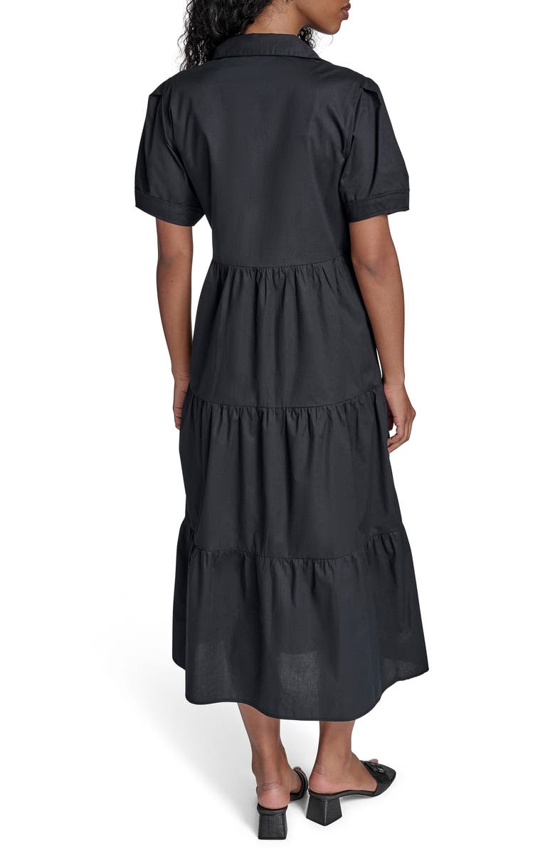 Calvin Klein Short Sleeve Cotton Tiered Maxi Dress, Alternate, color, Black