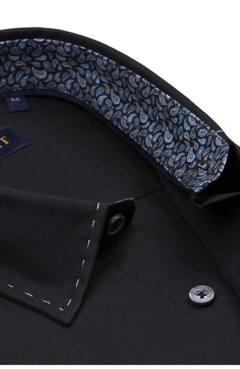 STUDIO GARNET LOS ANGELES Contrast Stitch Cotton Button-Up Shirt, Alternate, color, Black