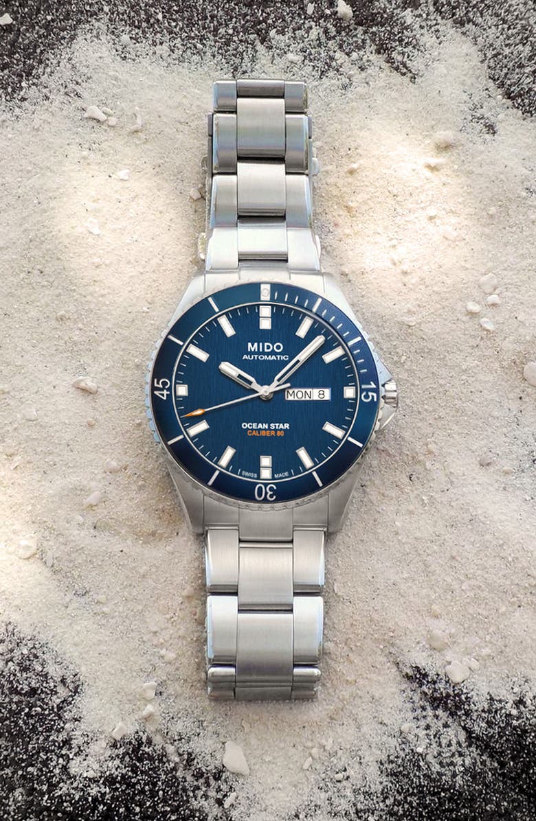 MIDO Ocean Star Diver Bracelet Watch, 42mm, Alternate, color, Silver/Navy/Silver