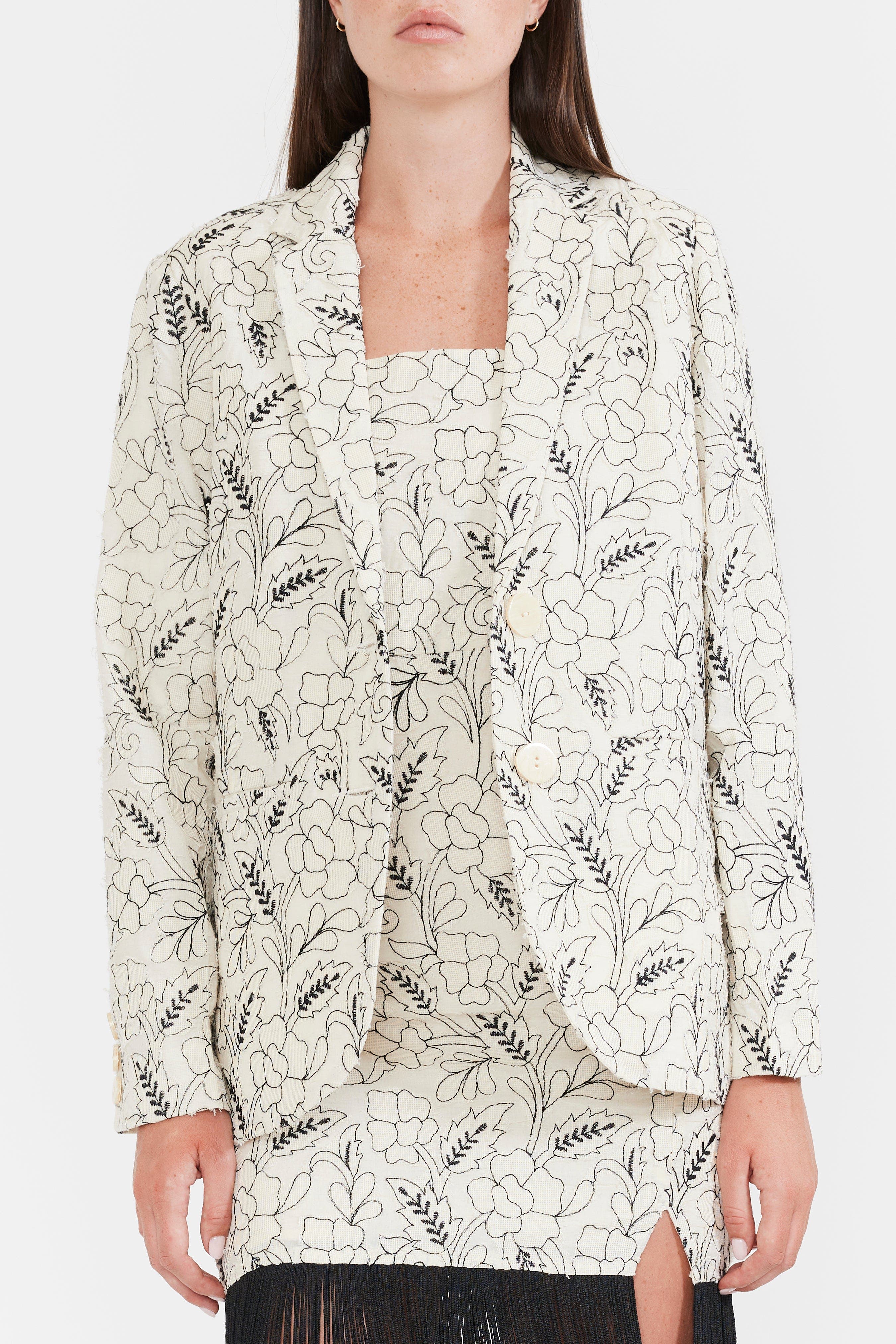 Eddy Doris Embroidered Blazer in Floral Outline Embroidery 
