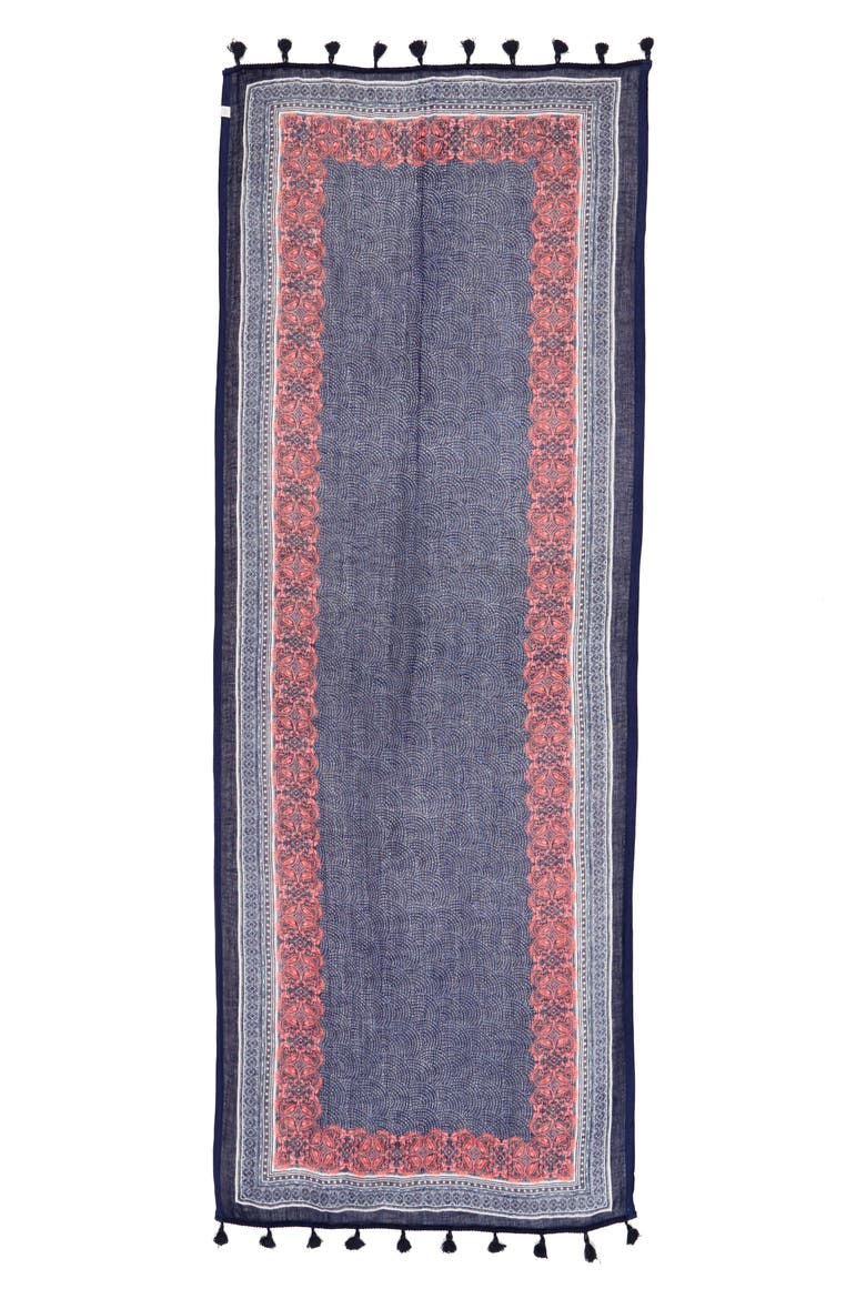 Framed Waves Tassel Scarf, Alternate, color, NAVY- COMBO